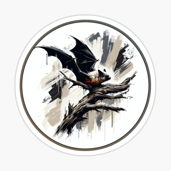 Watercolor Bat on Branch – Brown and Black Nocturnal Art Sticker