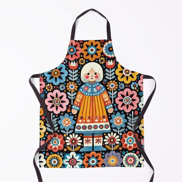Item preview, Scandinavian Folk Art Cute Folk Doll with Flowers by heidiannemorris © designed and sold by FOLK ART FUSION by heidiannemorris.