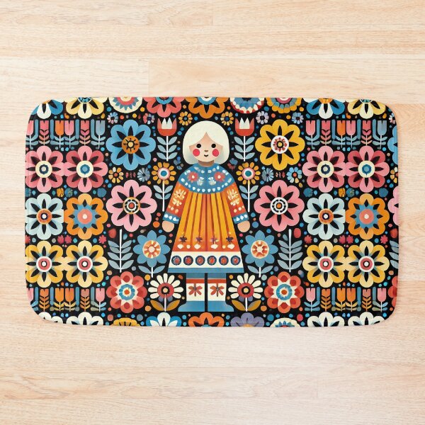 Item preview, Scandinavian Folk Art Cute Folk Doll with Flowers by heidiannemorris © designed and sold by FOLK ART FUSION by heidiannemorris.