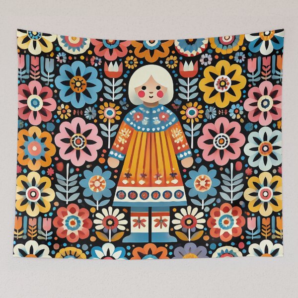 Item preview, Scandinavian Folk Art Cute Folk Doll with Flowers by heidiannemorris © designed and sold by FOLK ART FUSION by heidiannemorris.