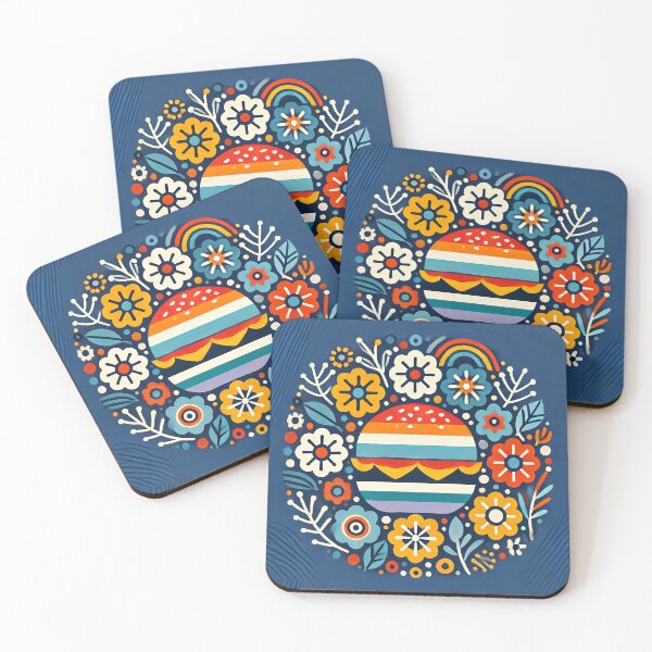 Item preview, Scandinavian Folk Art Vibrant Burger and Folk Flowers by heidiannemorris © designed and sold by FOLK ART FUSION by heidiannemorris.