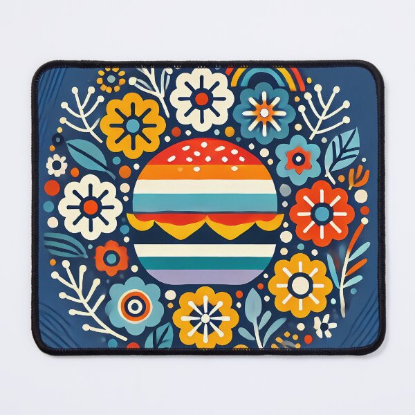 Item preview, Scandinavian Folk Art Vibrant Burger and Folk Flowers by heidiannemorris © designed and sold by FOLK ART FUSION by heidiannemorris.
