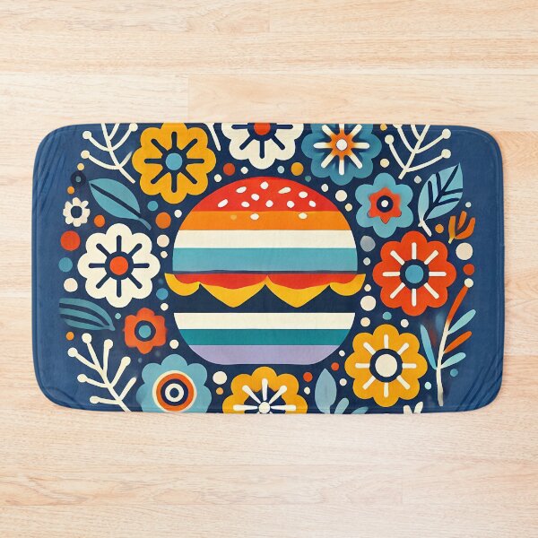 Item preview, Scandinavian Folk Art Vibrant Burger and Folk Flowers by heidiannemorris © designed and sold by FOLK ART FUSION by heidiannemorris.