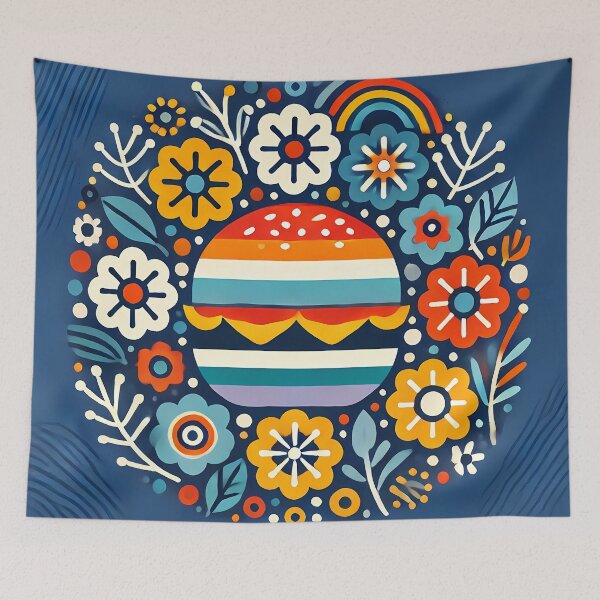 Item preview, Scandinavian Folk Art Vibrant Burger and Folk Flowers by heidiannemorris © designed and sold by FOLK ART FUSION by heidiannemorris.