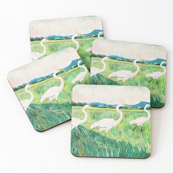 Item preview, White Egrets in a Rice Field Watercolor Illustration designed and sold by Janine Aykens.