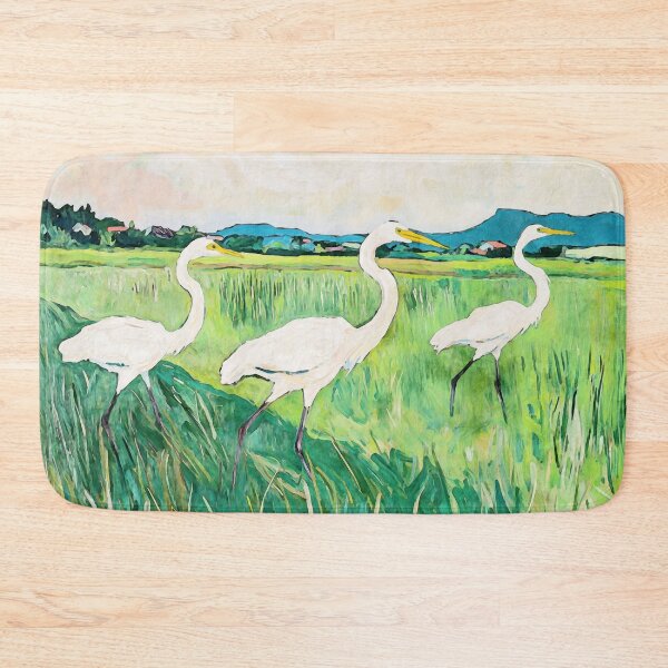 Item preview, White Egrets in a Rice Field Watercolor Illustration designed and sold by Janine Aykens.