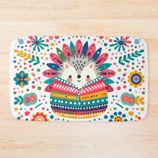 Item preview, Scandinavian Folk Art Cute Hedgehog in Colourful Folk Blanket by heidiannemorris © designed and sold by FOLK ART FUSION by heidiannemorris.