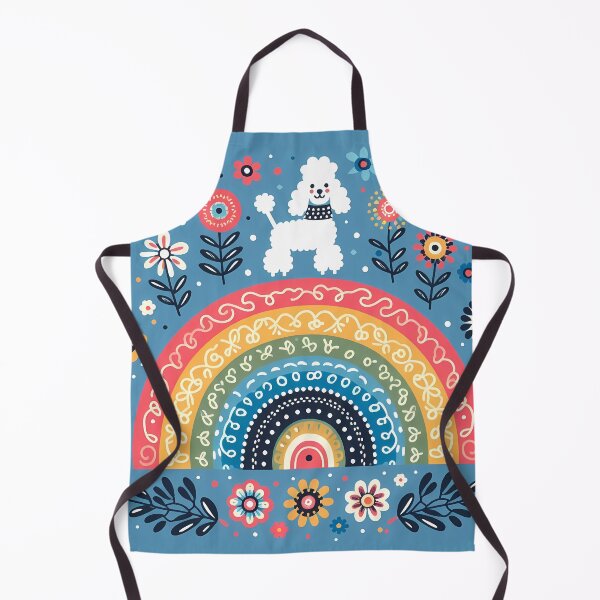 Artikelvorschau, Skandinavische Volkskunst Niedlicher weißer Pudel auf Regenbogen mit Volksblumen von heidiannemorris © entworfen und verkauft von FOLK ART FUSION.