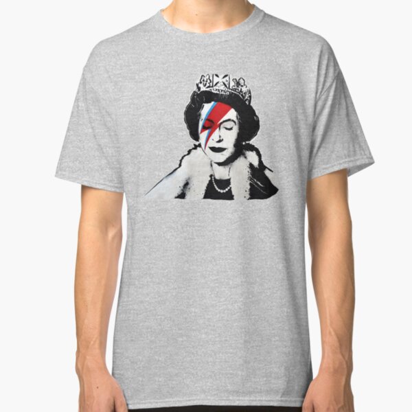 Banksy UK England Queen Elisabeth with David Bowie rockband face makeup Classic T-Shirt