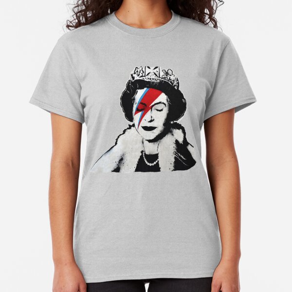 Banksy UK England Queen Elisabeth with David Bowie rockband face makeup Classic T-Shirt