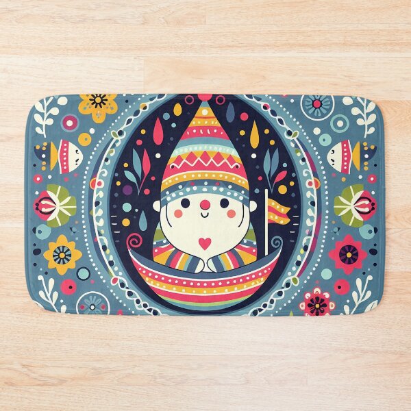 Item preview, Scandinavian Folk Art Cute Folk Gnome in Boat with Flowers by heidiannemorris © designed and sold by FOLK ART FUSION by heidiannemorris.