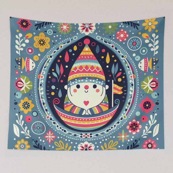 Item preview, Scandinavian Folk Art Cute Folk Gnome in Boat with Flowers by heidiannemorris © designed and sold by FOLK ART FUSION by heidiannemorris.