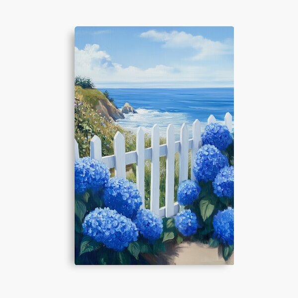Item preview, Watercolor Coastal Blue Hydrangea Flowers on Ocean Beach designed and sold by Nova~Prints.