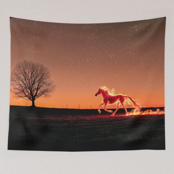Item preview, A burning horse runs across a field at night designed and sold by EchoOfSilence.