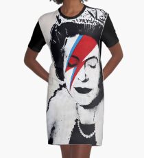 Banksy UK England Queen Elisabeth with David Bowie rockband face makeup Graphic T-Shirt Dress