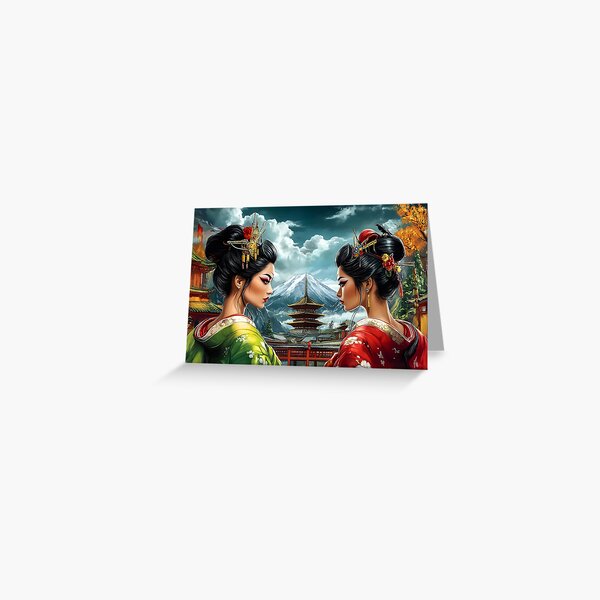 Item preview, Two Geishas Standing with Majestic Mount Fuji Behind designed and sold by Artessie.