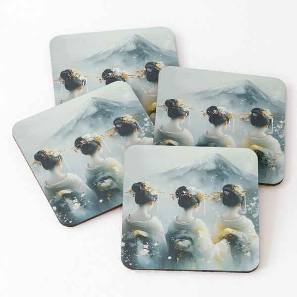 Item preview, Three women with traditional attire facing Mount Fuji designed and sold by Artessie.