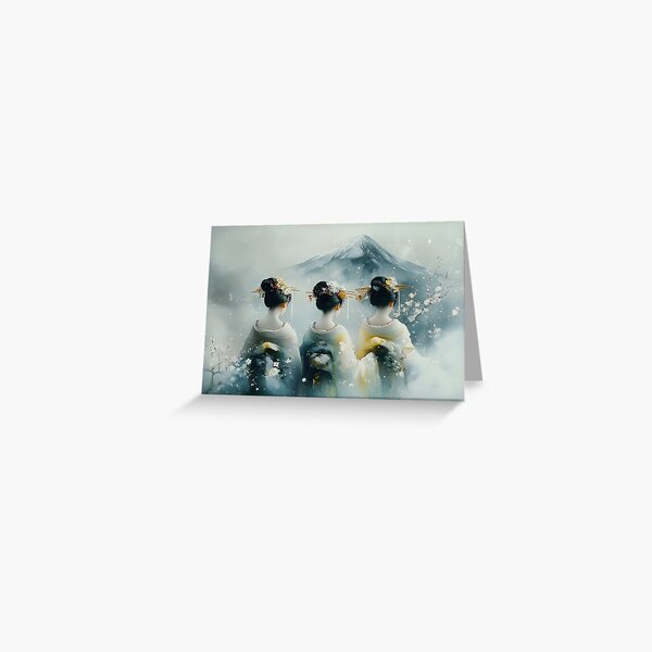 Item preview, Three women with traditional attire facing Mount Fuji designed and sold by Artessie.