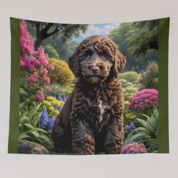 Artikelvorschau, Felix Chocolate Labradoodle Welpe Portrait Gemälde entworfen und verkauft von Heart and Soul Studio.