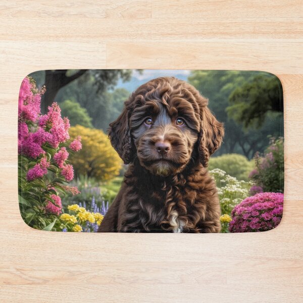 Artikelvorschau, Felix Chocolate Labradoodle Welpe Portrait Gemälde entworfen und verkauft von Heart and Soul Studio.