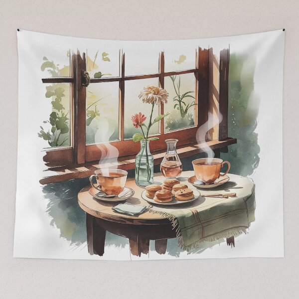 Item preview, Tea Time with a Friend – Cozy Watercolor Window Scene designed and sold by Verycutethings.
