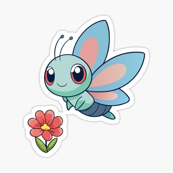Colorful Baby Dragonfly Near a Flower Sticker