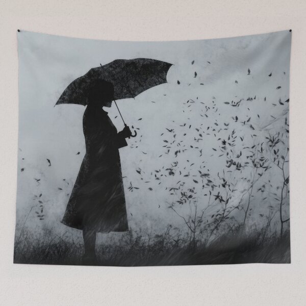Item preview, Figure with umbrella in storm designed and sold by anytka.