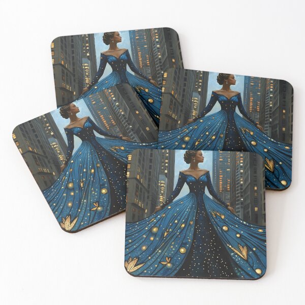 Item preview, Elegant lady with luminous gown amid city skyscrapers designed and sold by Artessie.