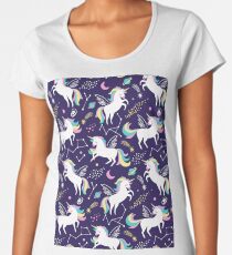 Cute space unicorns on dark blue background Women's Premium T-Shirt