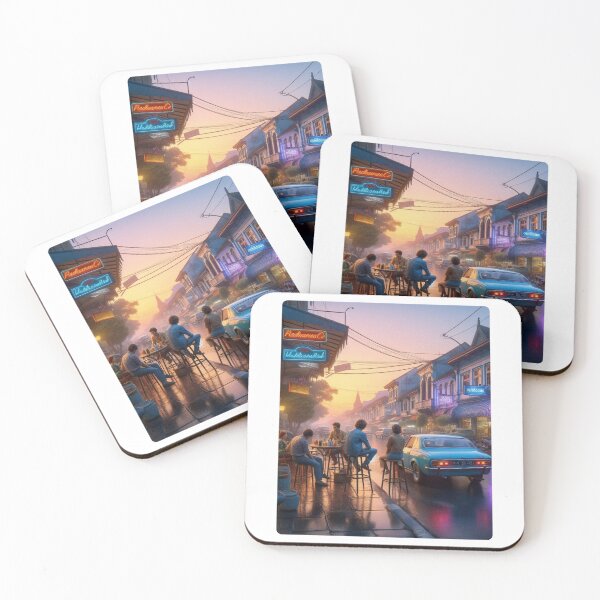 Item preview, Retro 1970s Malang – AI Artwork Colorful Roadside Café Scene for City Lovers, Travelers, and Vintage Enthusiasts designed and sold by knalpot-design.