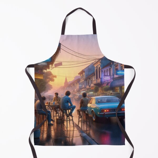 Item preview, Retro 1970s Malang – AI Artwork Colorful Roadside Café Scene for City Lovers, Travelers, and Vintage Enthusiasts designed and sold by knalpot-design.