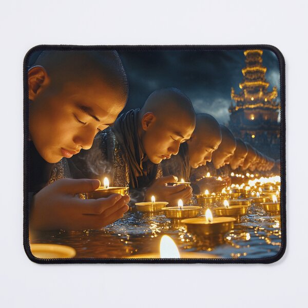 Item preview, Monks deep in prayer amidst glowing candlelit scene. designed and sold by Artessie.