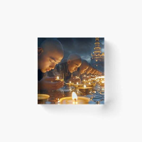 Item preview, Monks deep in prayer amidst glowing candlelit scene. designed and sold by Artessie.