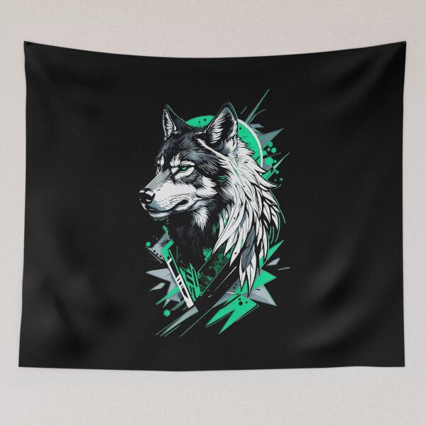 Item preview, Wolf Abstract Art - Green designed and sold by StefAnimal.