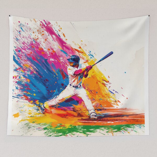 Item preview, Abstract depiction of a baseball player hitting a ball with vibrant colours Active Outdoors Inspired Art designed and sold by CDC40.