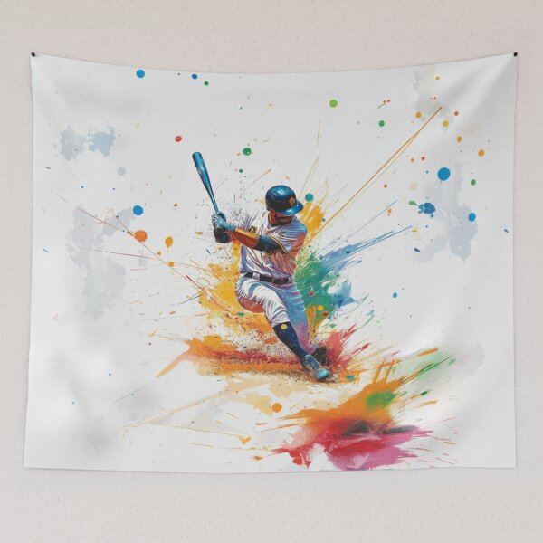 Item preview, Abstract depiction of a baseball player hitting a ball with vibrant colours Active Outdoors Inspired Art designed and sold by CDC40.