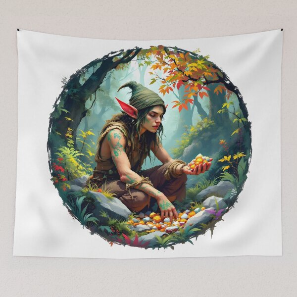 Item preview, Forest elf collecting gems designed and sold by BohoShopHU.
