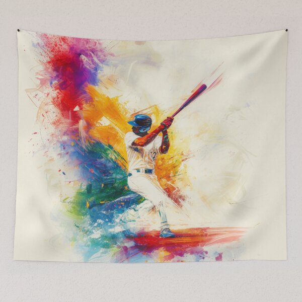 Item preview, Abstract depiction of a baseball player hitting a ball with vibrant colours Active Outdoors Inspired Art designed and sold by CDC40.