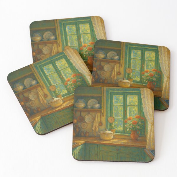 Item preview, Vintage Cottagecore Kitchen Art Print – Cozy Green Window Decor designed and sold by BeaconMarketing.