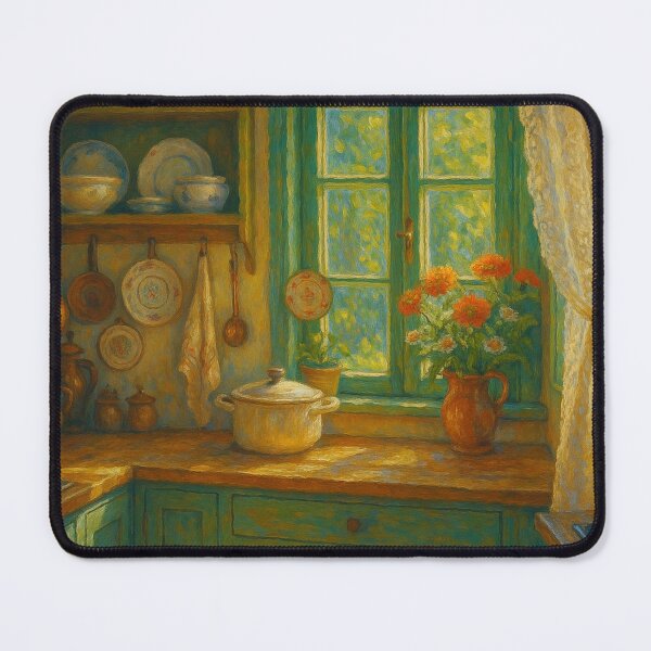 Item preview, Vintage Cottagecore Kitchen Art Print – Cozy Green Window Decor designed and sold by BeaconMarketing.