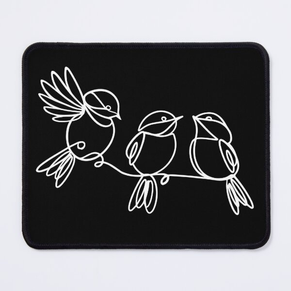 Item preview, Three Chickadees, One-Line Drawing in White designed and sold by KShedenhelm.