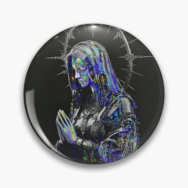 Item preview, Cyberpunk Madonna – Futuristic Praying Saint Digital Art designed and sold by Mystikos Art.