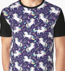 Cute space unicorns on dark blue background Graphic T-Shirt