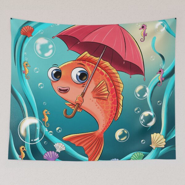 Item preview, Fish with an umbrella, surreal style. designed and sold by Lilashakti ⭐️ ⭐️ ⭐️ ⭐️ ⭐️.