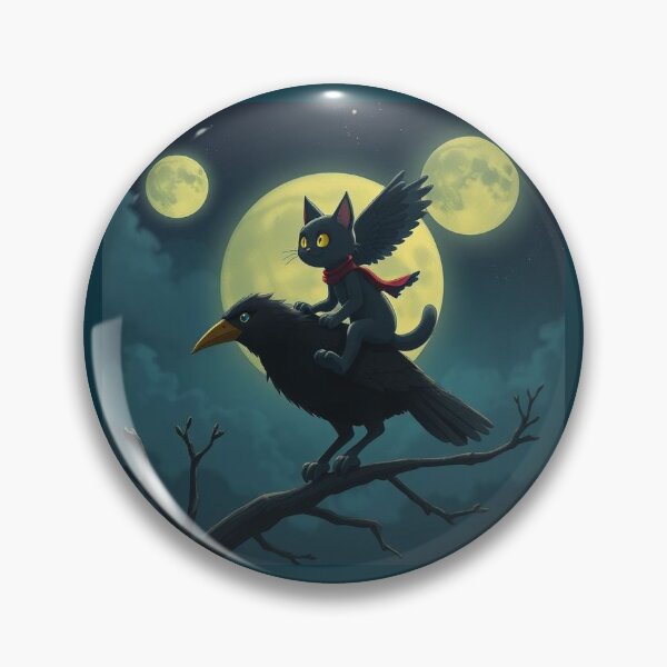 Item preview, Moonlit Ride – Cat & Crow in Flight designed and sold by TheVZGrimoire.
