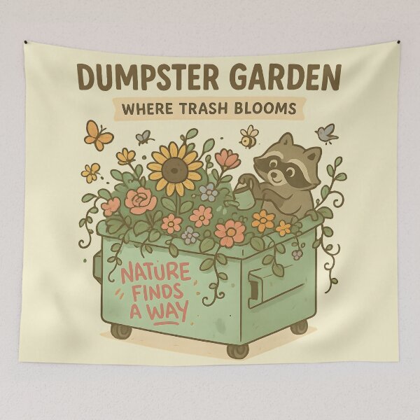 Item preview, Dumpster Garden Pastel Illustration | Cute Flower Dumpster Clipart | Whimsical Gardening Cartoon Art | “Where Trash Blooms” Funny Nature Design designed and sold by WAUZ.