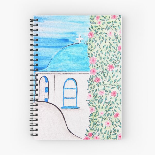 Item preview, Iglesia de cúpula azul en una isla griega | Acuarela minimalista de Santorini designed and sold by AngelaMarieArt.