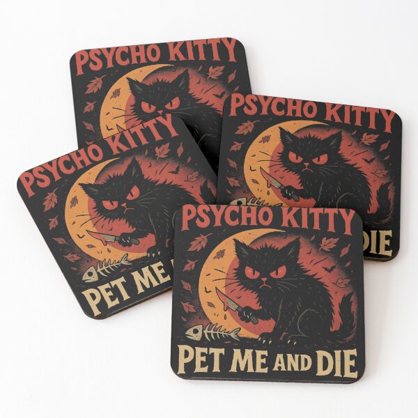 Item preview, Psycho Kitty Halloween Design – Black Cat with Knife Vector | “Pet Me and Die” Funny Scary Cat Art | Creepy Cute Horror Cat designed and sold by WAUZ.