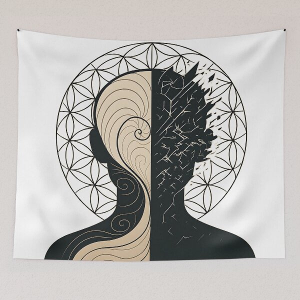 Item preview, Dissonance Within Art Print – Fractal Human Mind Design | Spiritual Growth Wall Art | Chaos vs Harmony Mental Health Illustration designed and sold by WAUZ.