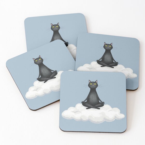 Item preview, Meditating Black Cat on a White Cloud – Funny Zen Yoga Art designed and sold by DaisyHouse.